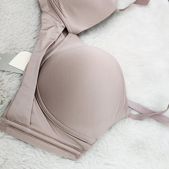 Newai Twin Cross Wide Strap Wireless Plunge Contour Bra Tan Nude 36C NWT - Picture 7 of 11